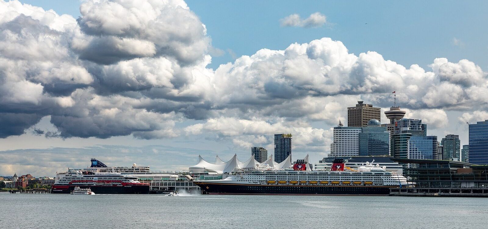 Vancouver skyline from the water on a summer evening